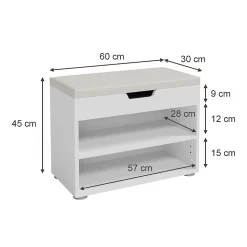 Vicco Banc pour chaussures Blanc 60x45cm