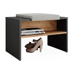 Vicco Banc pour chaussures Anthracite/chêne doré 60x60cm