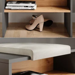 Vicco Banc pour chaussures Anthracite/chêne doré 60x60cm