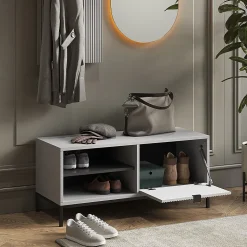 Vicco Banc pour chaussures Gris 100x45cm avec porte pliante