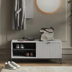 Vicco Banc pour chaussures Gris 100x45cm avec porte pliante