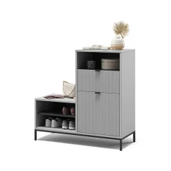 Vicco Banc pour chaussures Gris 100x98.5cm avec porte et tiroir