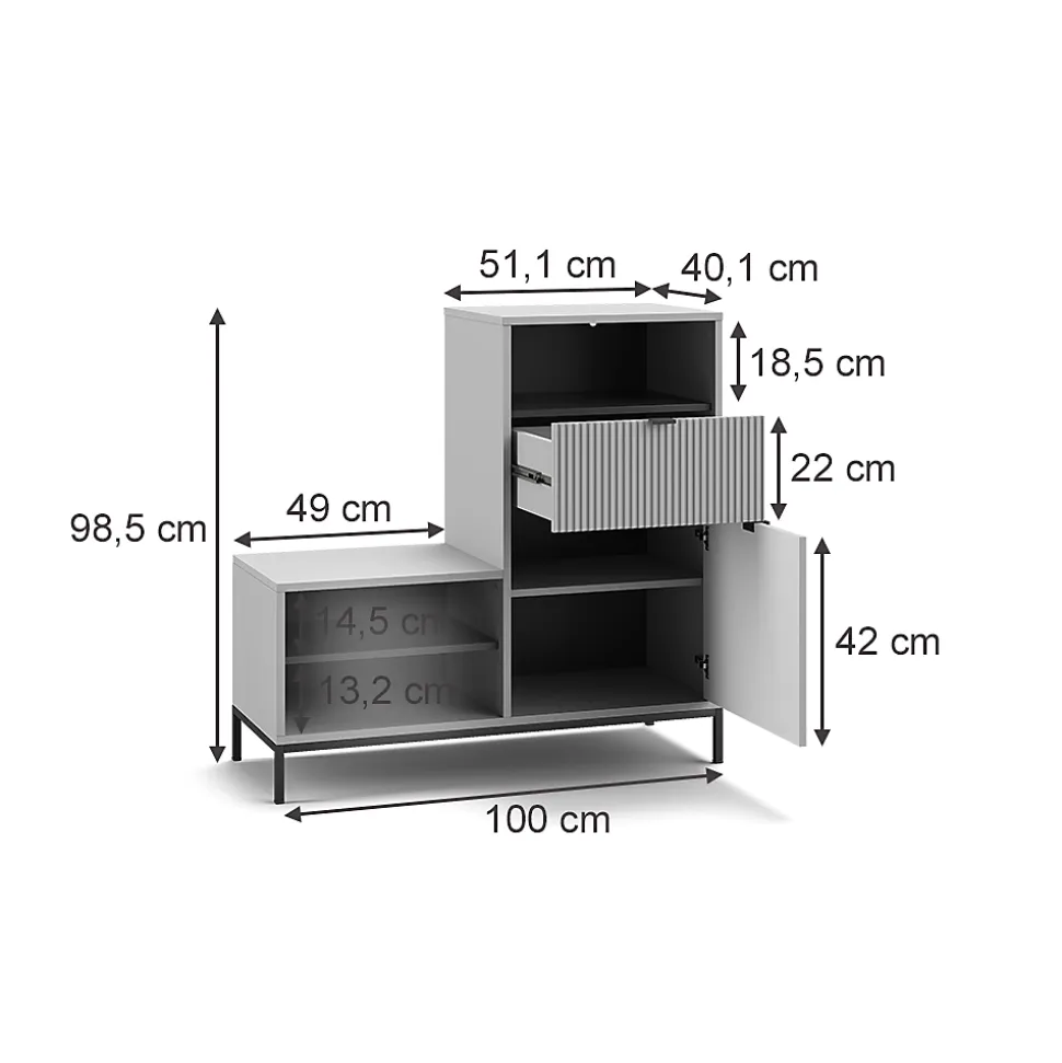 Vicco Banc pour chaussures Gris 100x98.5cm avec porte et tiroir
