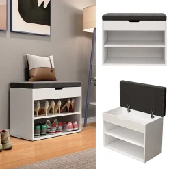 Vicco Banc pour chaussures Blanc 60x45cm avec support