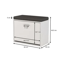 Vicco Banc pour chaussures Blanc 60x49.5cm avec support