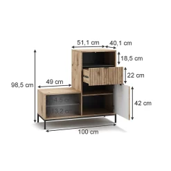 Vicco Banc pour chaussures Chêne Viking 100x98.5cm avec 6 compartiments