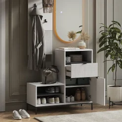 Vicco Banc pour chaussures Blanc 100x98.5cm avec porte et tiroir
