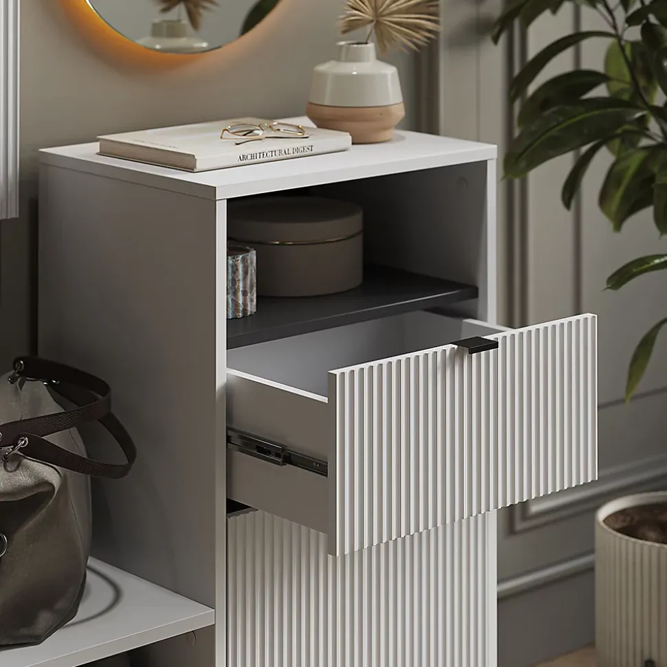 Vicco Banc pour chaussures Blanc 100x98.5cm avec porte et tiroir