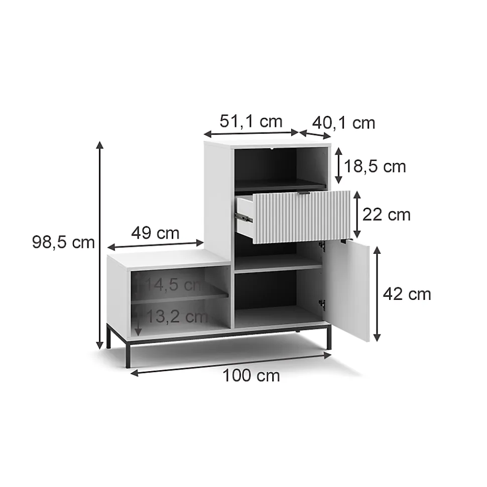 Vicco Banc pour chaussures Blanc 100x98.5cm avec porte et tiroir