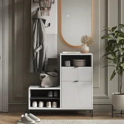 Vicco Banc pour chaussures Blanc 100x98.5cm avec porte et tiroir