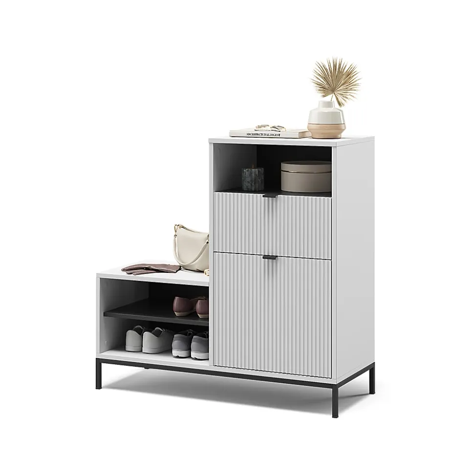 Vicco Banc pour chaussures Blanc 100x98.5cm avec porte et tiroir