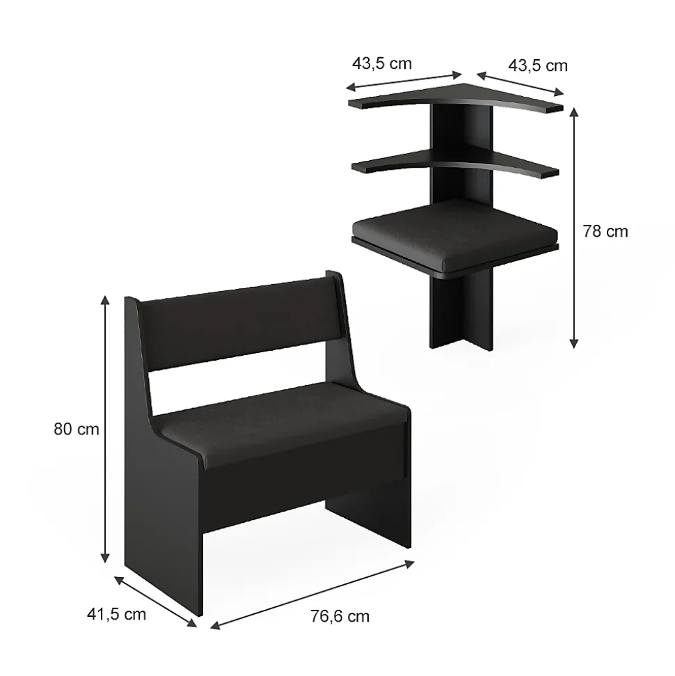 Vicco Banquette dangle salle à manger Noir 41.5x120cm