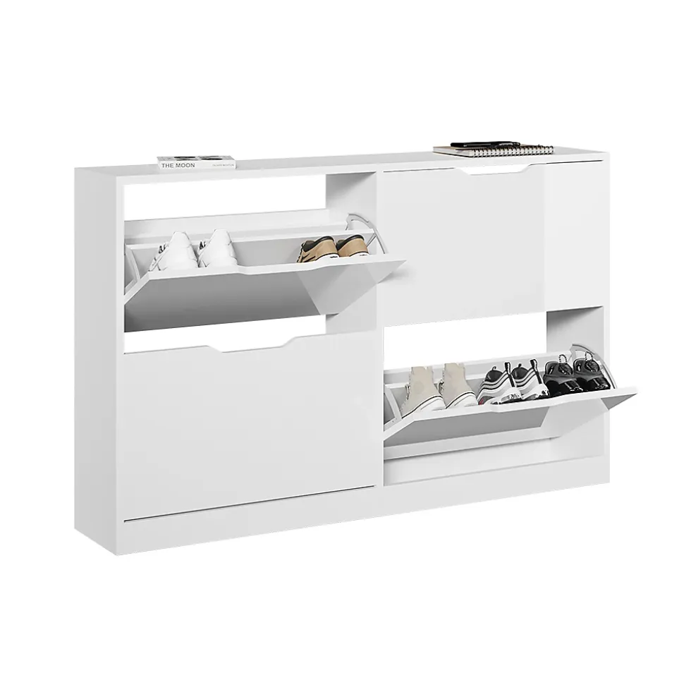 Vicco Benne à chaussures blanc/blanc brillant 116.6x72.5cm avec 4 compartiments