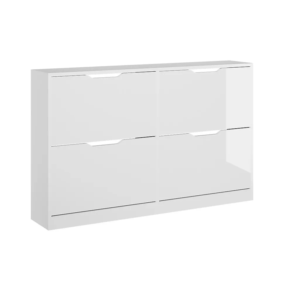 Vicco Benne à chaussures blanc/blanc brillant 116.6x72.5cm avec 4 compartiments