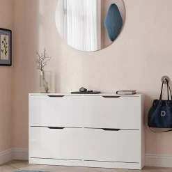 Vicco Benne à chaussures blanc/blanc brillant 116.6x72.5cm avec 4 compartiments