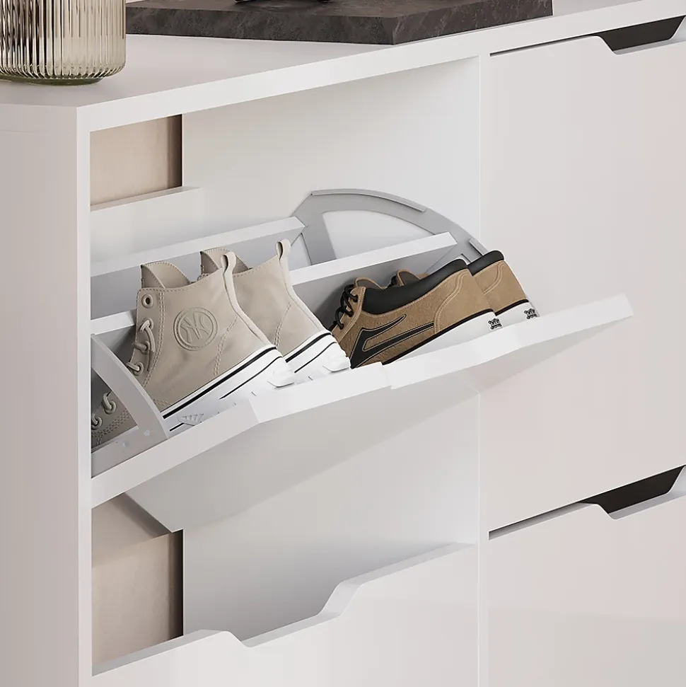 Vicco Benne à chaussures blanc/blanc brillant 116.6x72.5cm avec 4 compartiments