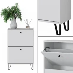 Vicco Benne à chaussures Blanc 60x92cm avec 2 tiroirs rabattables