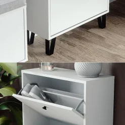 Vicco Benne à chaussures Blanc 60x92cm avec 2 tiroirs rabattables