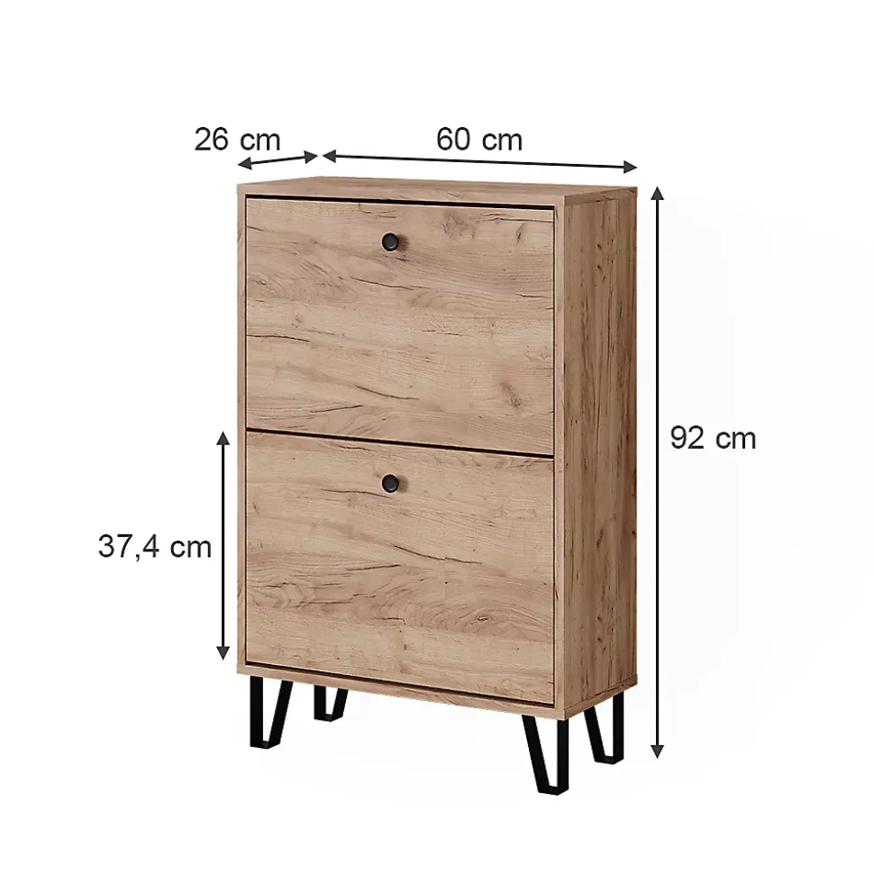 Vicco Benne à chaussures Chêne de force doré 60x92cm avec 2 tiroirs rabattables