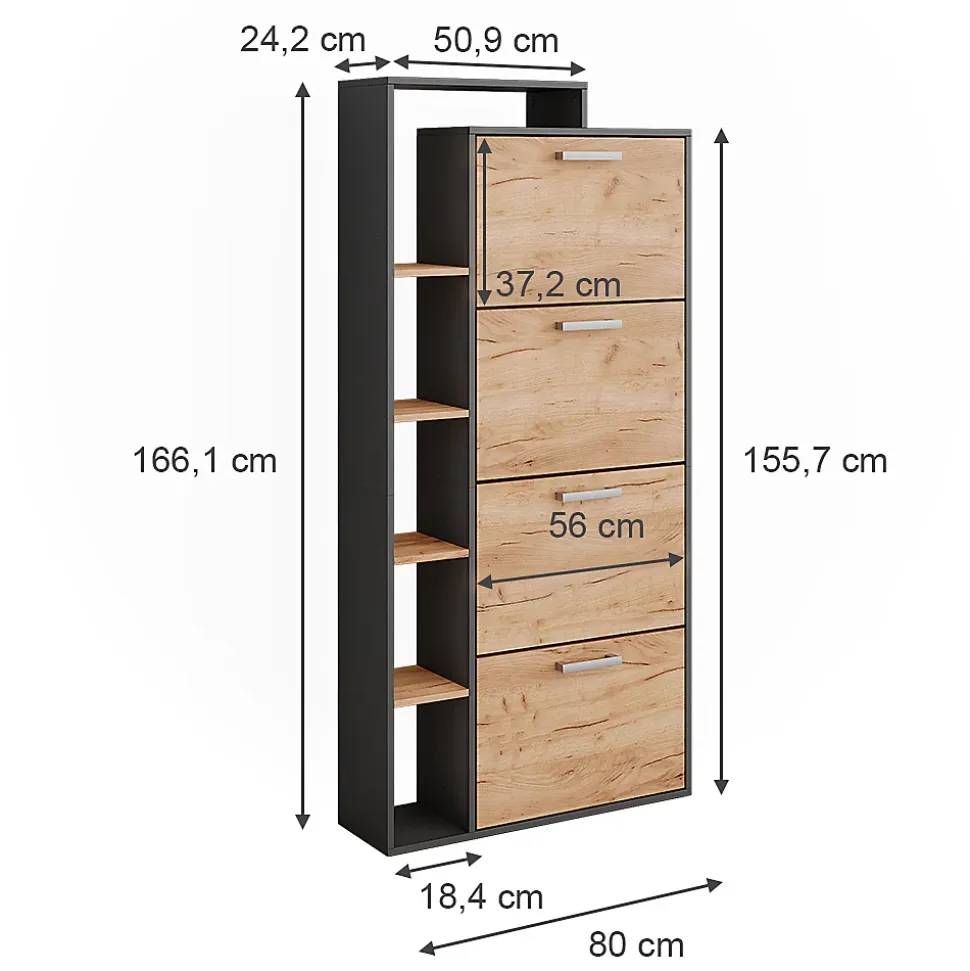 Vicco Benne à chaussures Chêne doré/anthracite 80x166.1cm avec 4 compartiments