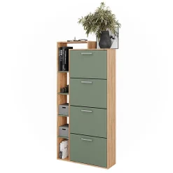 Vicco Benne à chaussures Force dor Chêne/Vert 80x166.1cm avec 4 compartiments