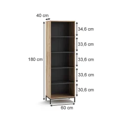 Vicco Bibliothèque Chêne Viking 60x180cm avec 5 compartiments