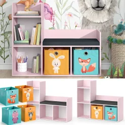 Vicco Bibliothèque enfant Rose 107.2x88.6cm avec 2 boîtes pliantes (multicolore)