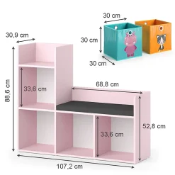 Vicco Bibliothèque enfant Rose 107.2x88.6cm avec 2 boîtes pliantes (multicolore)
