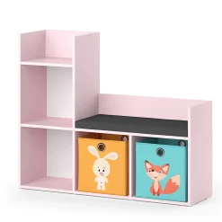 Vicco Bibliothèque enfant Rose 107.2x88.6cm avec 2 boîtes pliantes (multicolore)