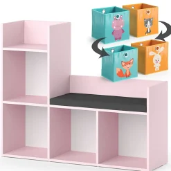 Vicco Bibliothèque enfant Rose 107.2x88.6cm avec 2 boîtes pliantes (multicolore)