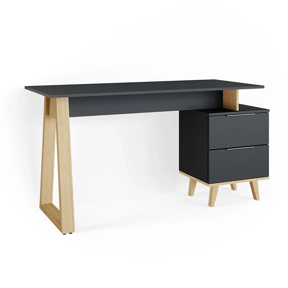 Vicco Bureau Anthracite 138x60cm avec tiroirs, L