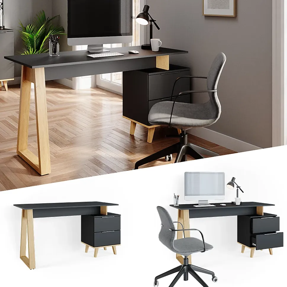 Vicco Bureau Anthracite 138x60cm avec tiroirs, L