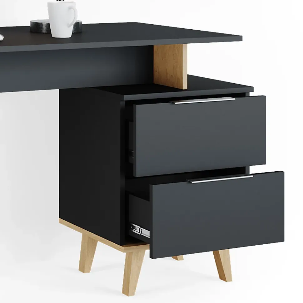 Vicco Bureau Anthracite 138x60cm avec tiroirs, L