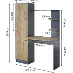 Vicco Bureau Anthracite/chêne doré 122.9x33.4cm