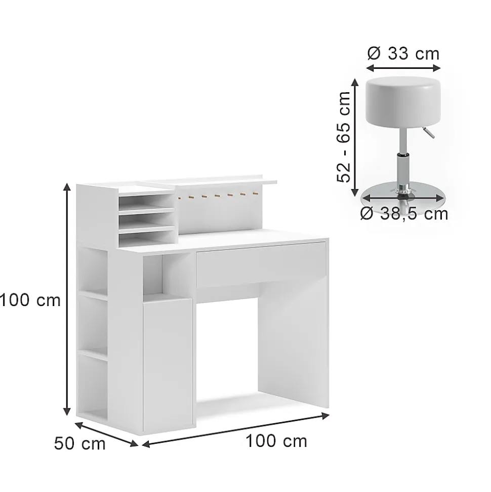 Vicco Bureau Blanc 2 pièces, avec tabouret