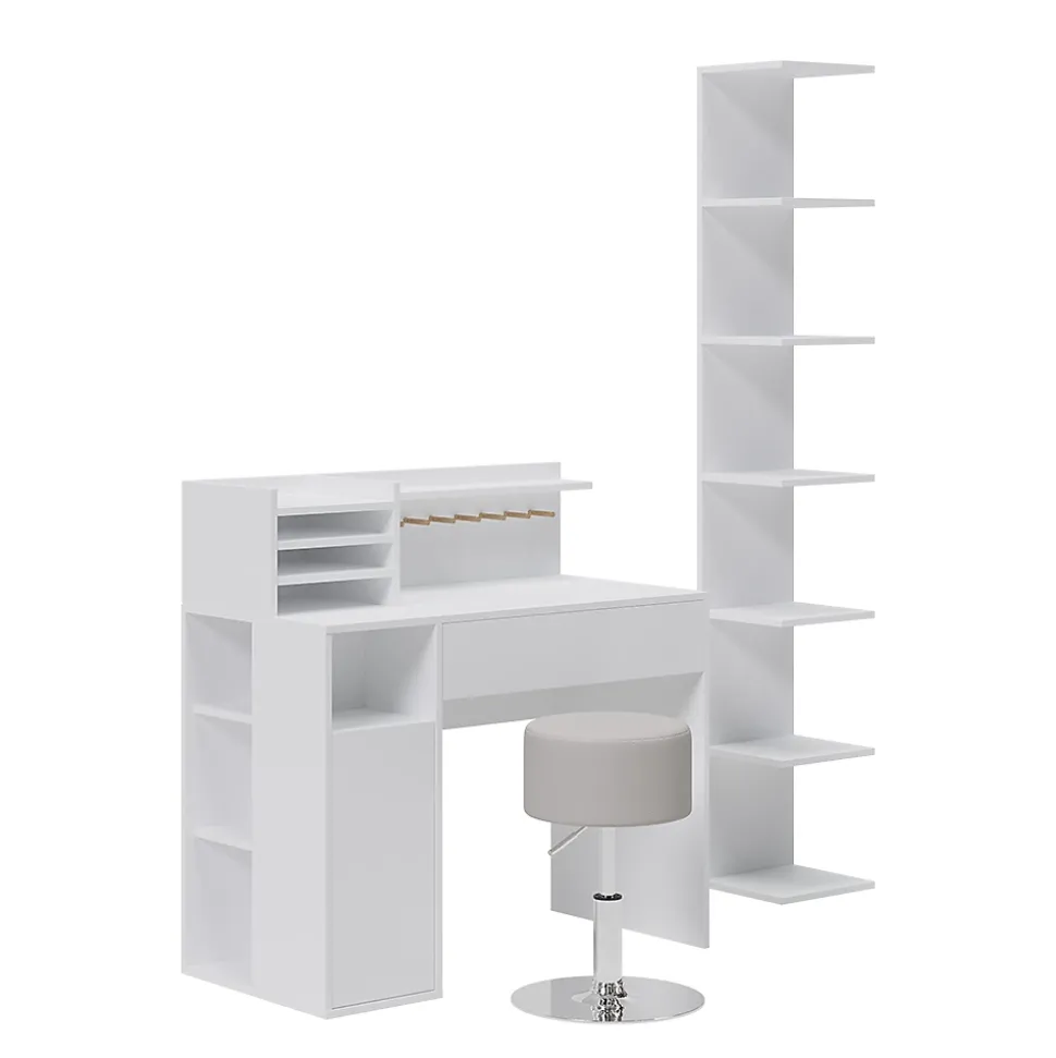 Vicco Bureau Blanc 3 pièces, avec bibliothèque et tabouret