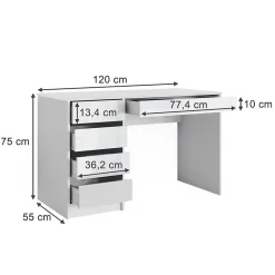 Vicco Bureau Blanc 55x120cm avec tiroirs