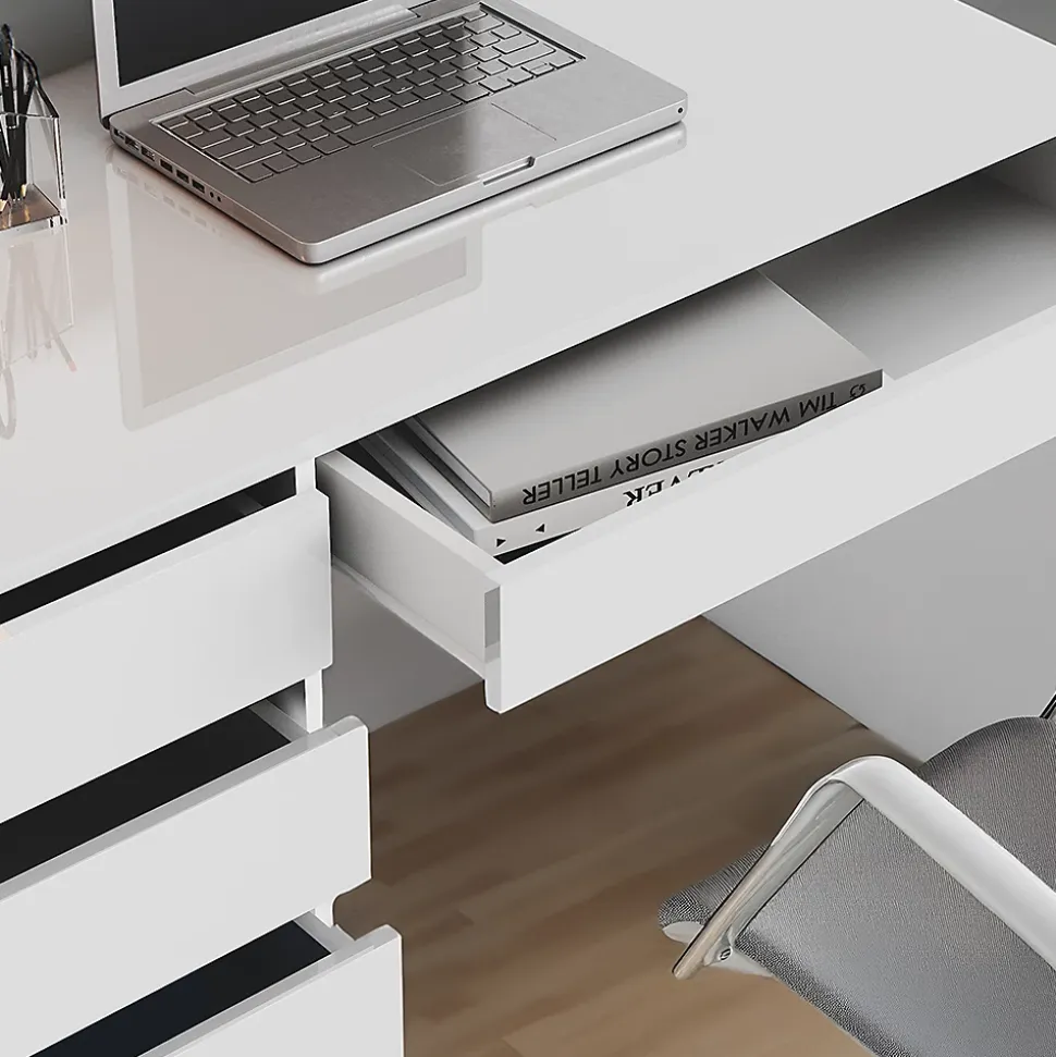 Vicco Bureau Blanc 55x120cm avec tiroirs