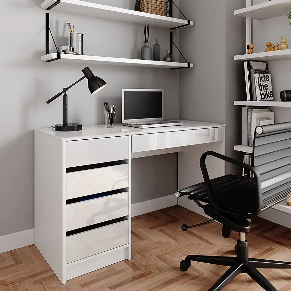 Vicco Bureau Blanc 55x120cm avec tiroirs