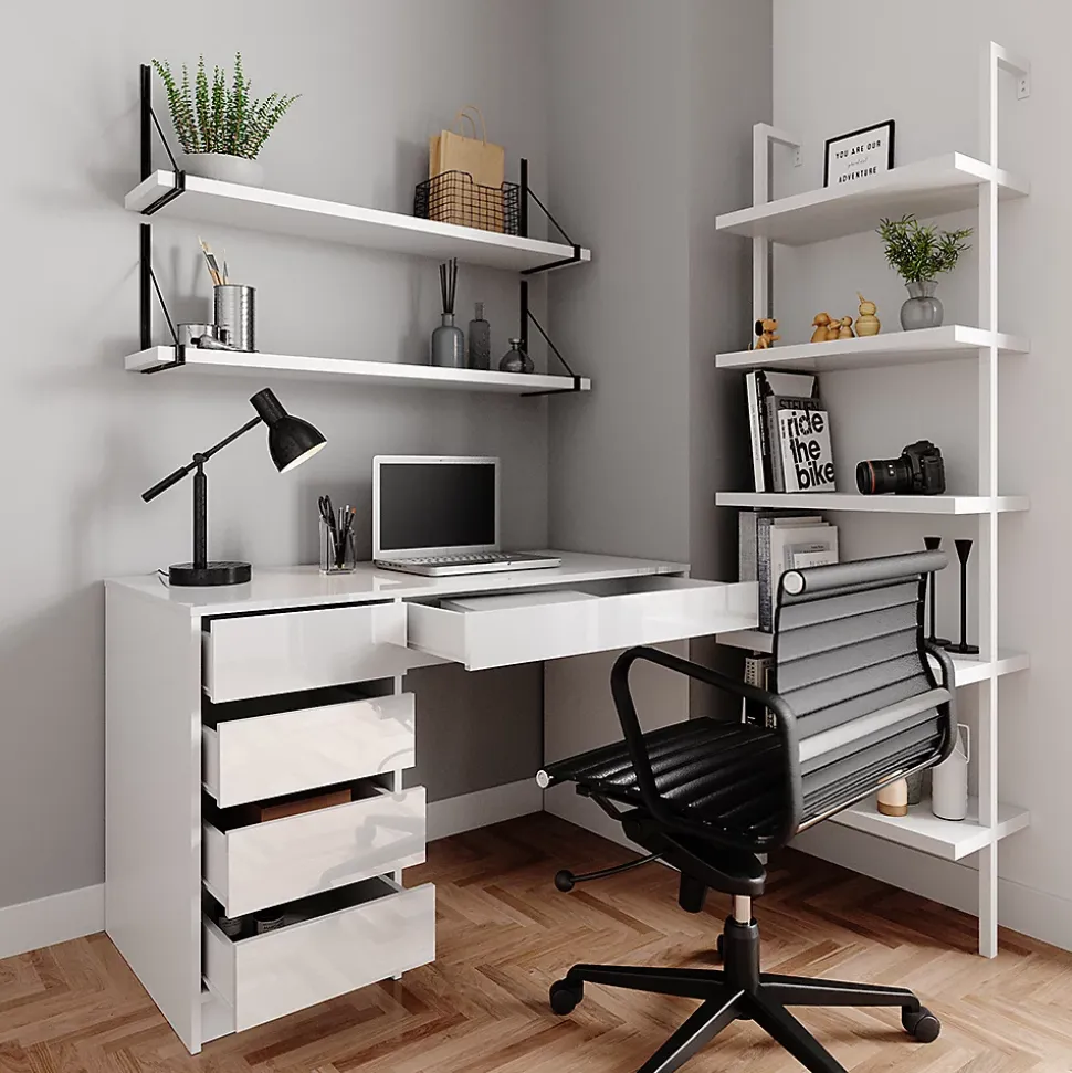 Vicco Bureau Blanc 55x120cm avec tiroirs
