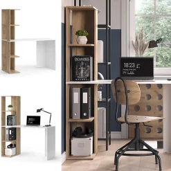 Vicco Bureau Blanc/Sonoma 122.2x55.2cm avec 4 compartiments