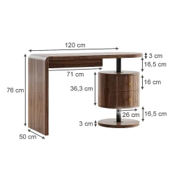 Vicco Bureau Chêne rustique 120x50cm avec 2 tiroirs