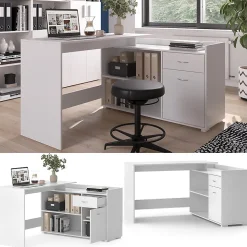 Vicco Bureau dangle Blanc 135x77cm avec tiroir