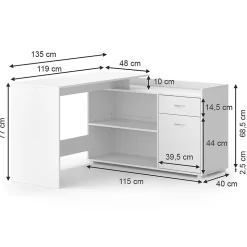 Vicco Bureau dangle Blanc 135x77cm avec tiroir