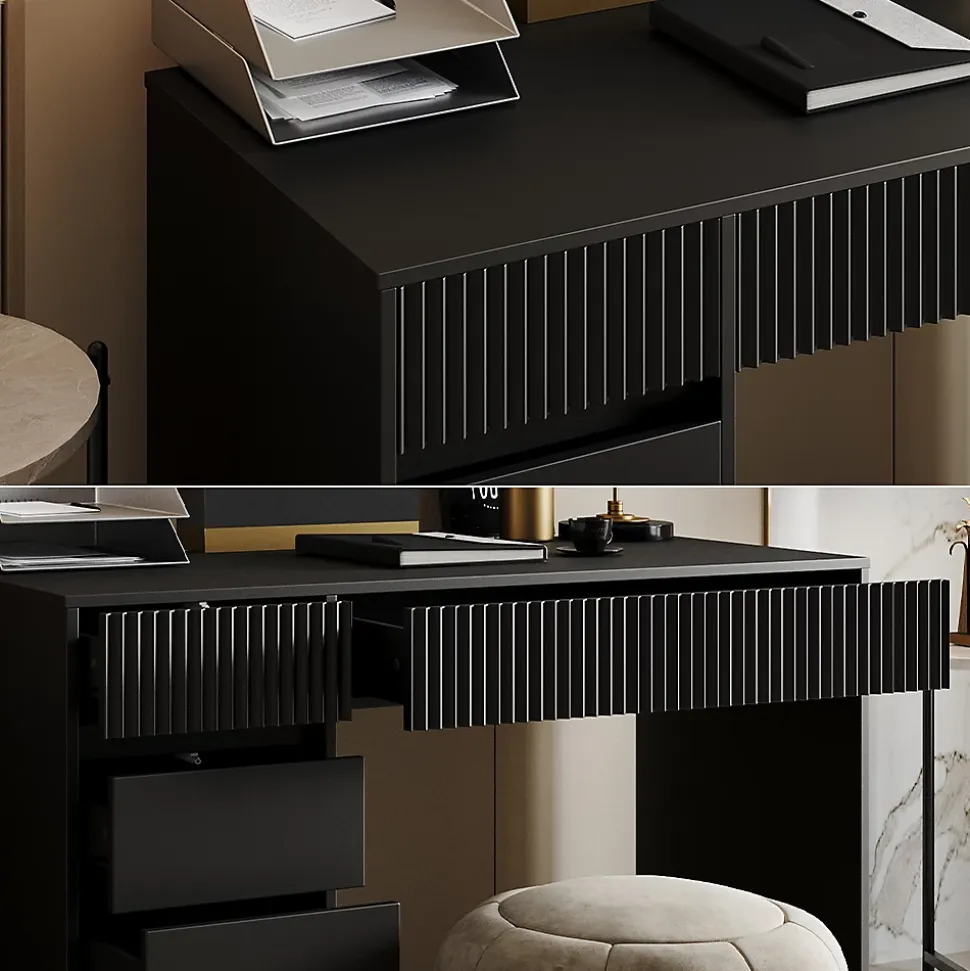 Vicco Bureau Noir 120x55cm avec 5 tiroirs