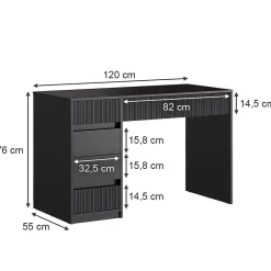 Vicco Bureau Noir 120x55cm avec 5 tiroirs