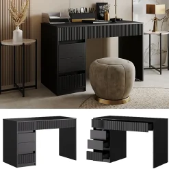 Vicco Bureau Noir 120x55cm avec 5 tiroirs