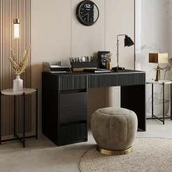 Vicco Bureau Noir 120x55cm avec 5 tiroirs