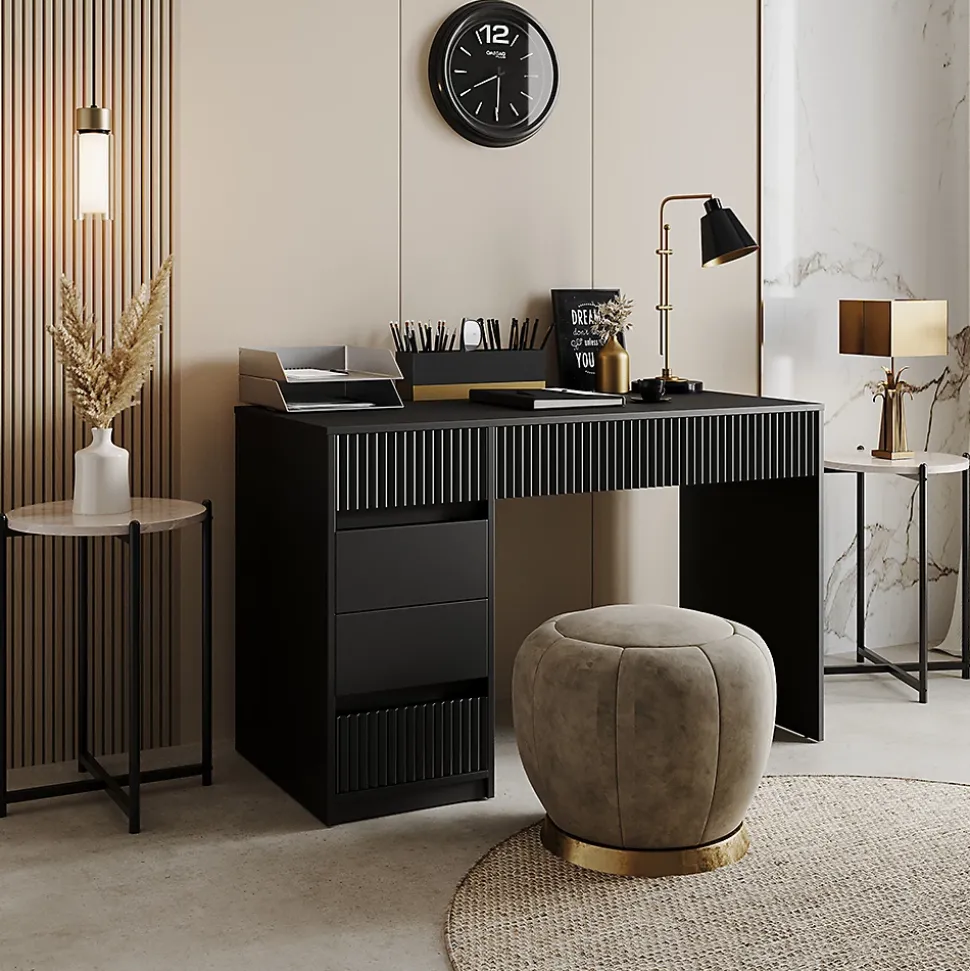 Vicco Bureau Noir 120x55cm avec 5 tiroirs