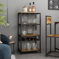 Vicco Casier à vin Chêne rustique avec porte-verre